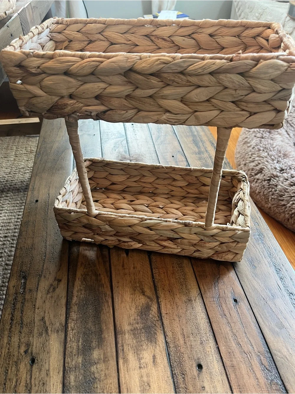 Woven Water Hyacinth 2-Tiered Basket Organizer